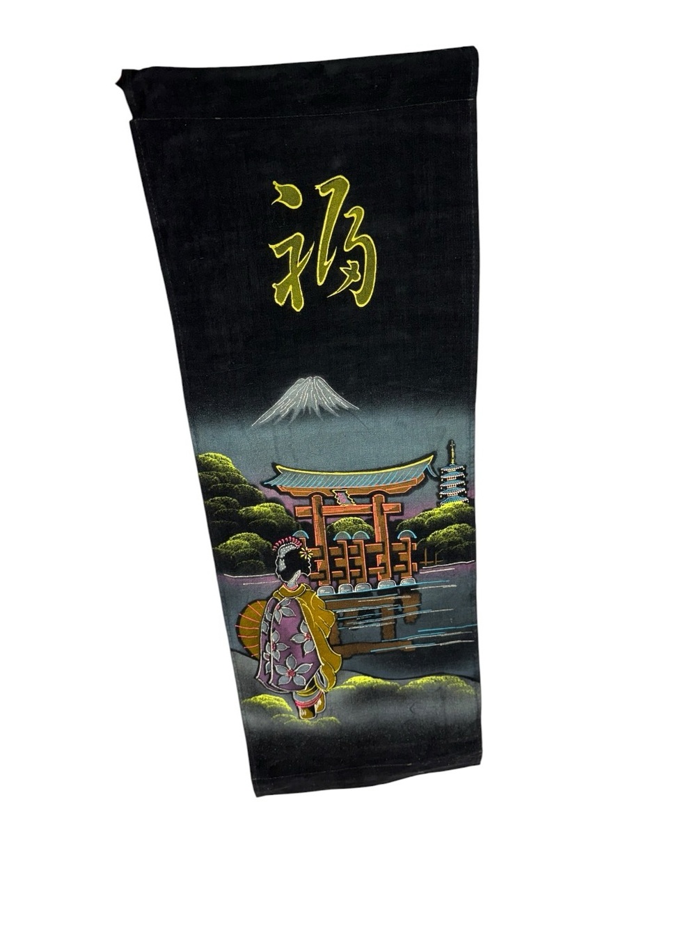 Black Embroidered Japanese-Style Scroll Wall Hanging